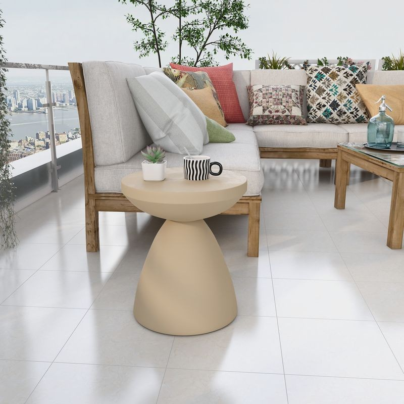 LeisureMod Dune Collection Fiberglass Outdoor Side Table in Beige Picture.