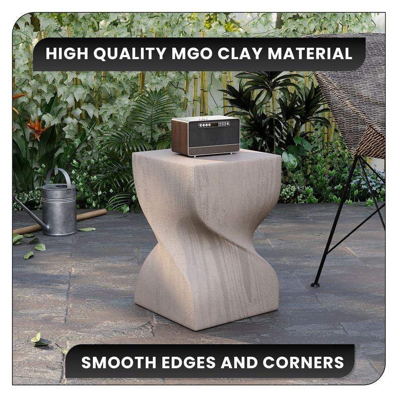 LeisureMod Onyx Collection Fiberglass Outdoor Side Table in Cream Details.
