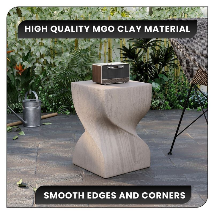 LeisureMod Onyx Collection Fiberglass Outdoor Side Table in Cream Details.