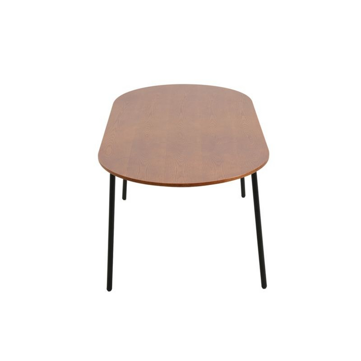 LeisureMod Tule 7-Piece Dining Set in Steel Frame with 6 Upholstered Seat Dining Chairs and 71" Oval Dining Table with MDF Tabletop Walnut/Beige Chair.