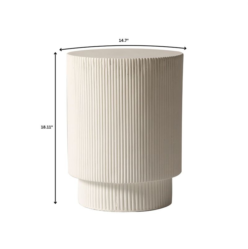 LeisureMod Eden Collection Fiberglass Outdoor Side Table in White Dimensions.