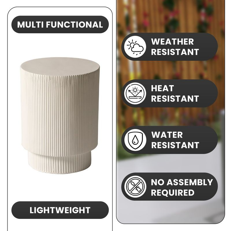 LeisureMod Eden Collection Fiberglass Outdoor Side Table in White Details.