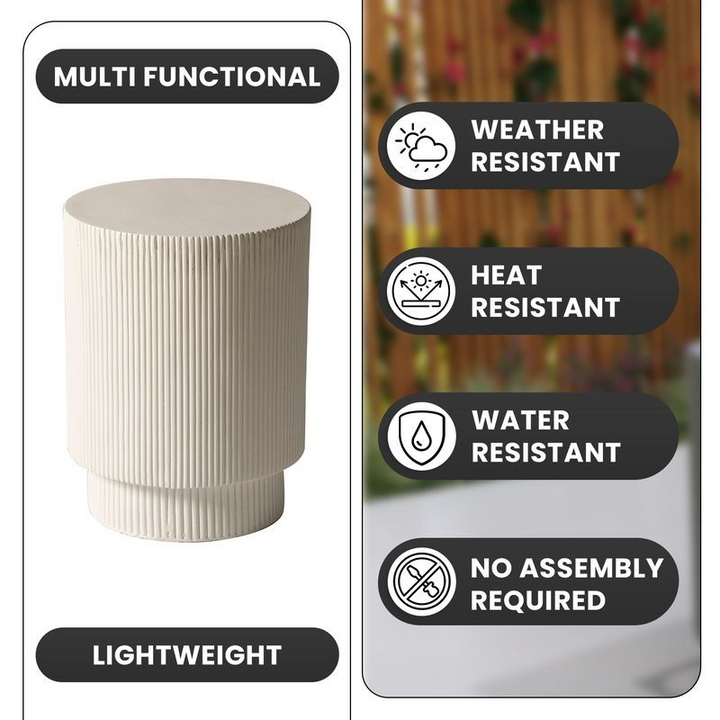 LeisureMod Eden Collection Fiberglass Outdoor Side Table in White Details.