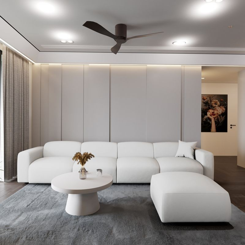 LeisureMod Whisper 4-Seater Conversation Set with a Chaise Lounge Chair in Beige with Ottoman.