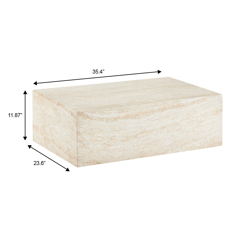 LeisureMod Maya Collection Outdoor/Indoor Coffee Table in Travertine Dimensions.