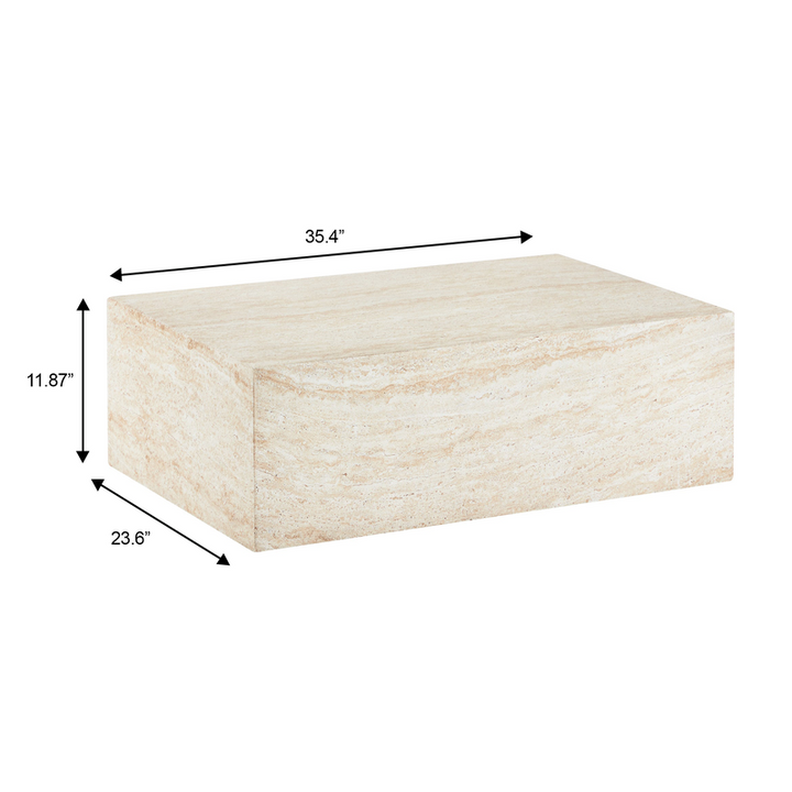 LeisureMod Maya Collection Outdoor/Indoor Coffee Table in Travertine Dimensions.