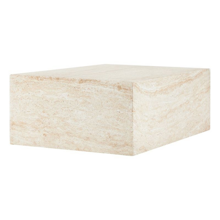 LeisureMod Maya Collection Outdoor/Indoor Coffee Table in Travertine Image.
