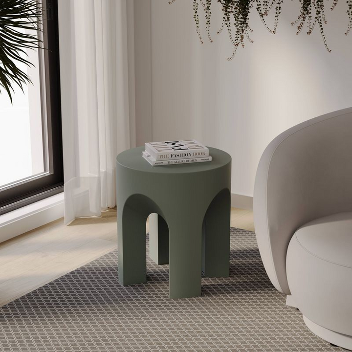 LeisureMod Crus Collection Fiberglass Outdoor Side Table in Grey Photo.