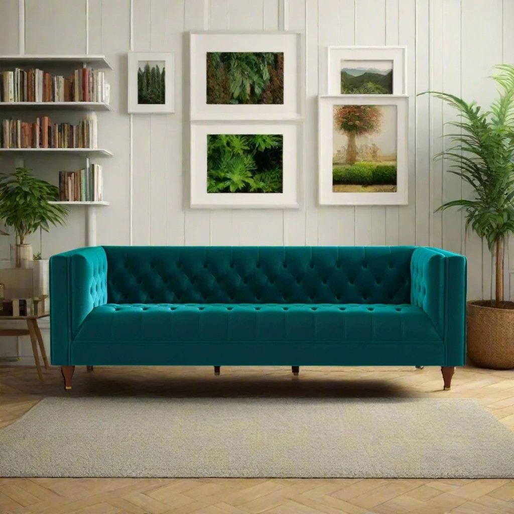 Evelyn Mid Century Modern Teal Velvet Luxury Chesterfield Sofa