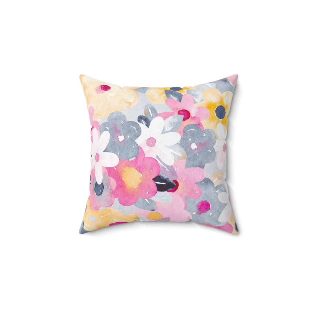 Plentiful Flowers Faux Suede Square Pillow