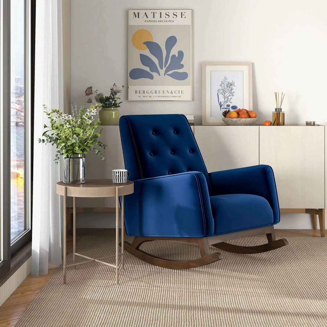 Buy Demetrius Dark Blue Velvet Solid Wood Rocking Chair