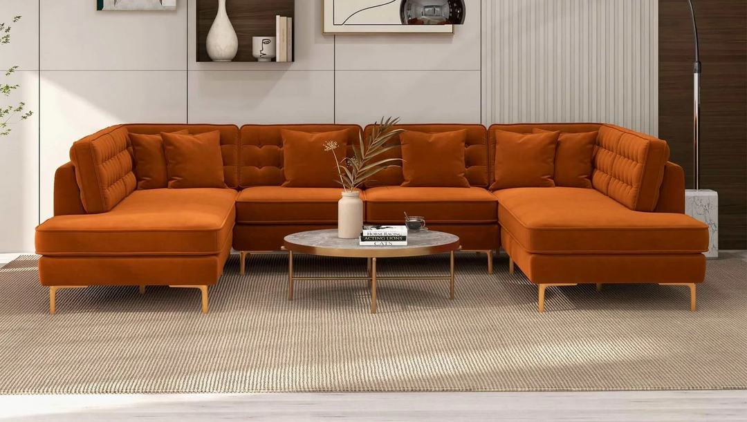 Brooke Velvet U Shape Corner Sofa Orange