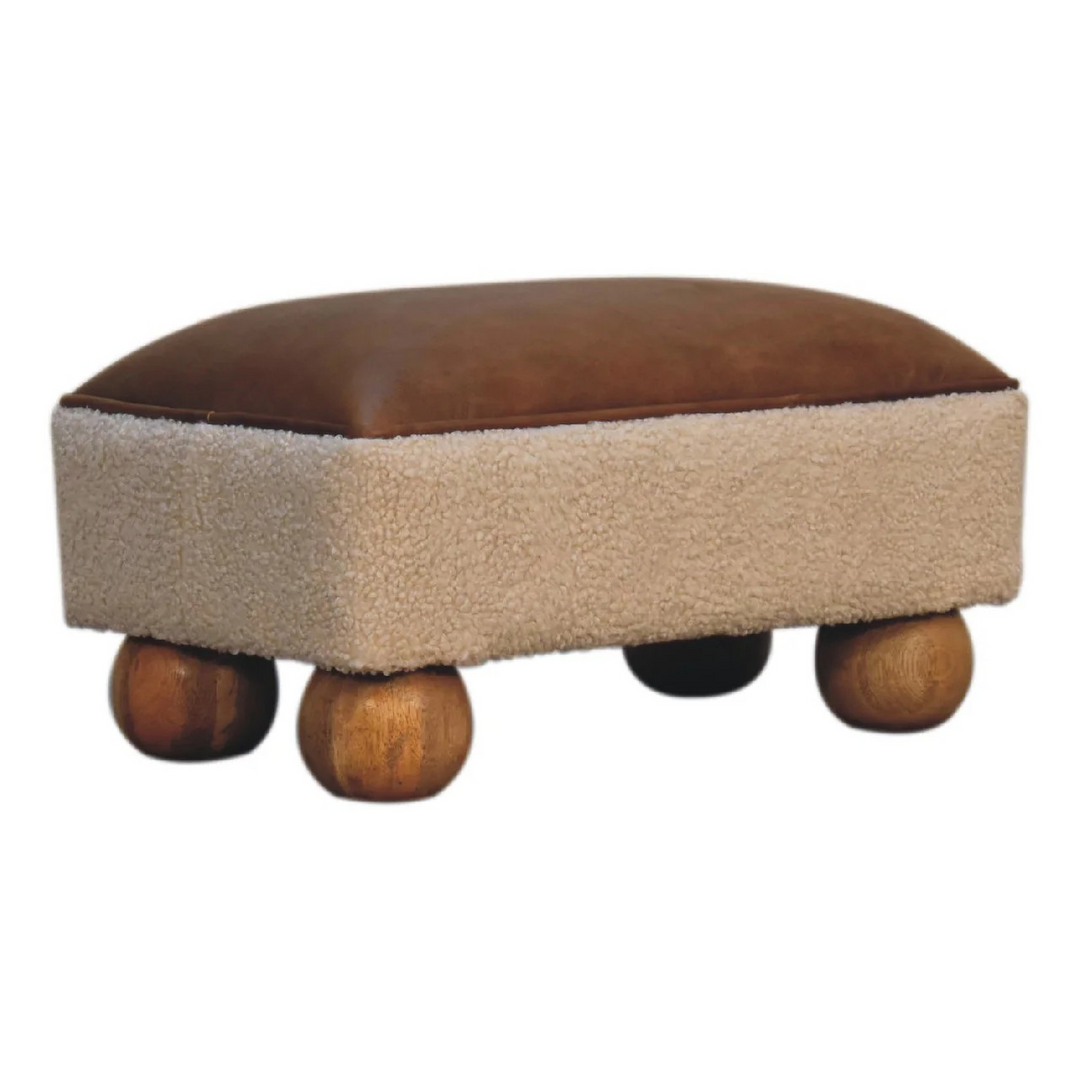 Vintage Leather Boucle Ball Footstool