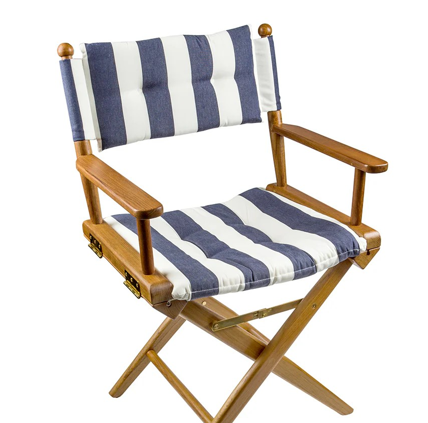 Whitecap Directors Chair w/Navy White Cushion - Teak