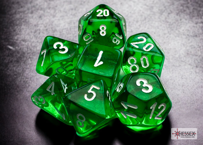 Translucent Green/white Mini-Polyhedral 7-Die Set (Mini Poly Release 3)