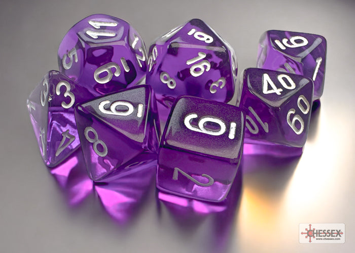 Translucent Purple/white Mini-Polyhedral 7-Die Set (Mini Poly Release 3)