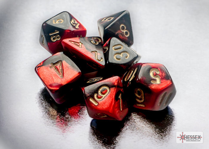 Gemini Black-Red/gold Mini-Polyhedral 7-Die Set (Mini Poly Release 3)