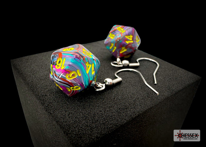 Hook Earrings Festive® Mosaic Mini-Poly d20 Pair