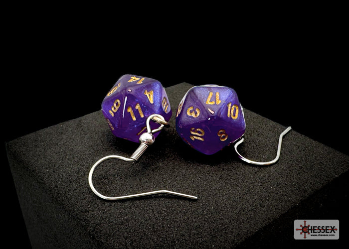 Hook Earrings Borealis® Royal Purple Mini-Poly d20 Pair