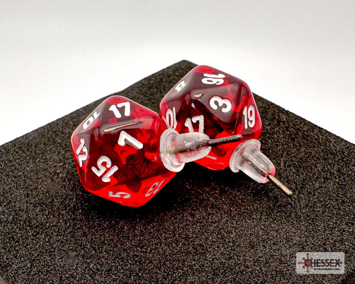 Stud Earrings Translucent Red Mini-Poly d20 Pair