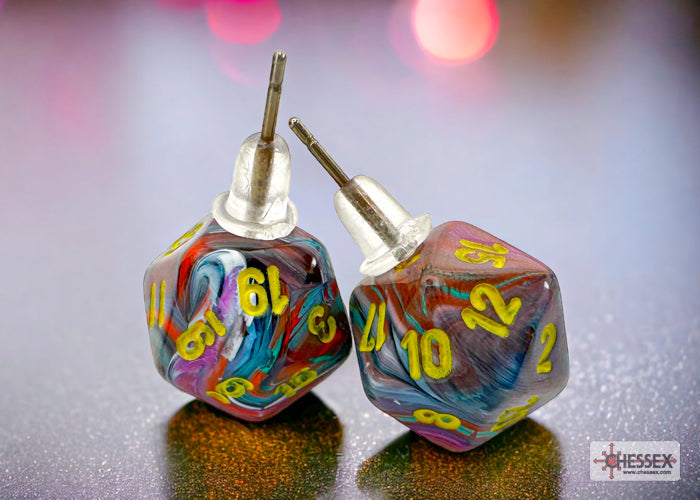 Stud Earrings Festive® Mosaic Mini-Poly d20 Pair