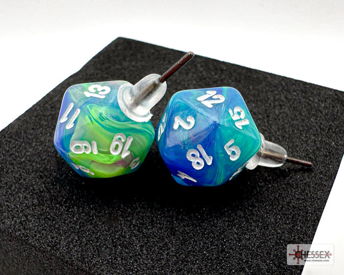Stud Earrings Festive® Waterlily™ Mini-Poly d20 Pair