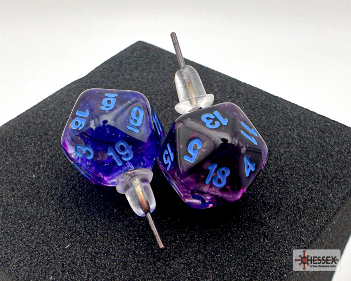 Stud Earrings Nebula® Nocturnal™ Mini-Poly d20 Pair