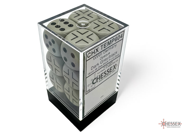 WW2 dice German Opaque Dark Grey/black 16mm d6 Dice Block (12 dice)