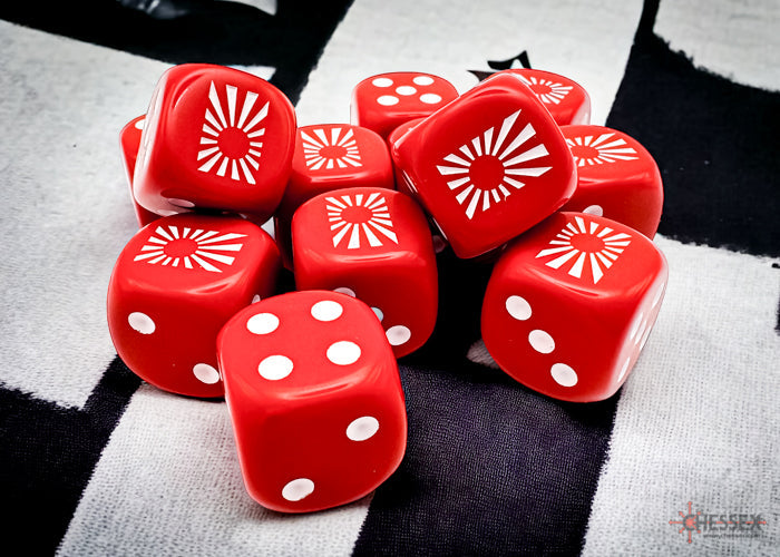 WW2 dice Japan Opaque Red/white 16mm d6 Dice Block (12 dice)
