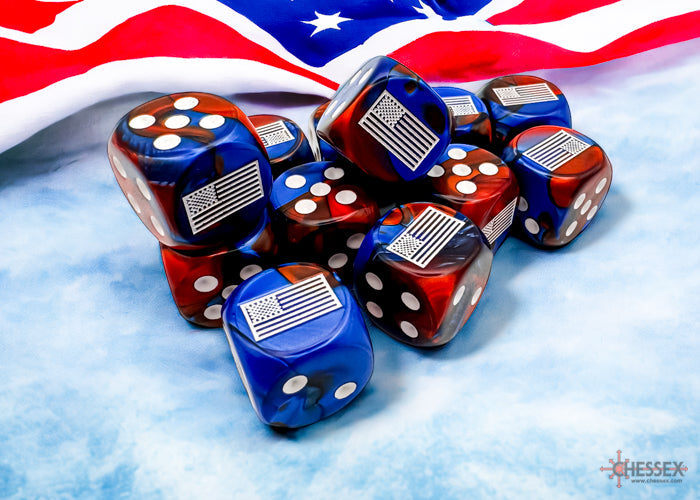 WW2 dice United States Gemini Blue-Red/white 16mm d6 Dice Block (12 dice)