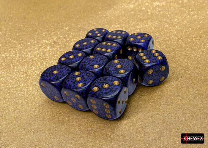 Speckled 16mm D6 RPG Chessex Dice (10 Dice) - Golden Cobalt - Purple and Black