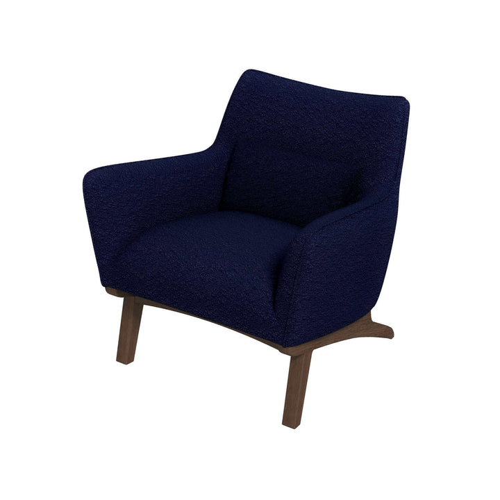 Brayden Mid Century Modern Dark Blue Boucle Armchair Front Left