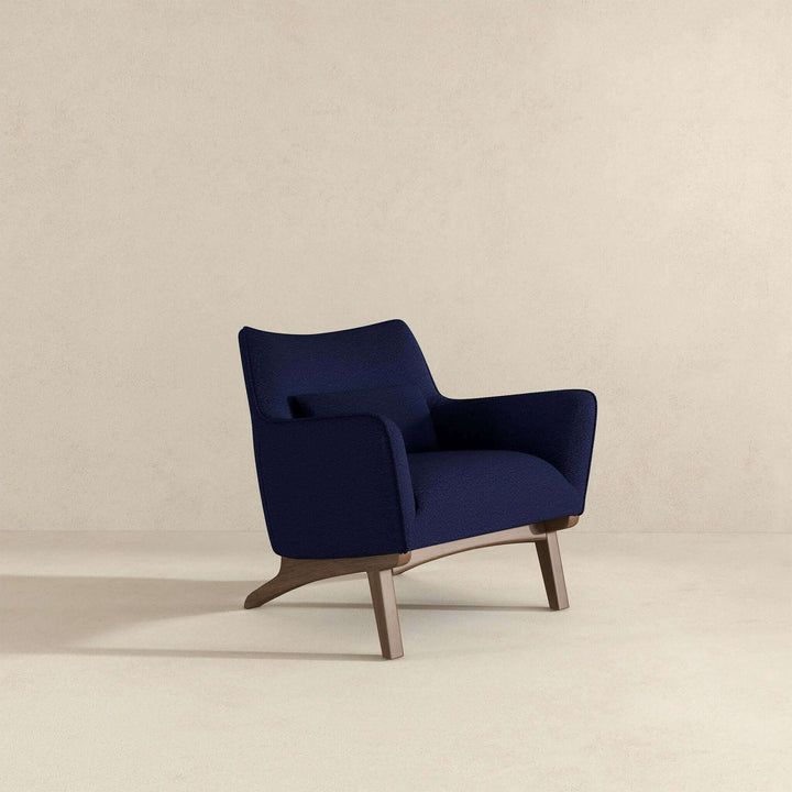 Brayden Mid Century Modern Dark Blue Boucle Armchair Right Angle