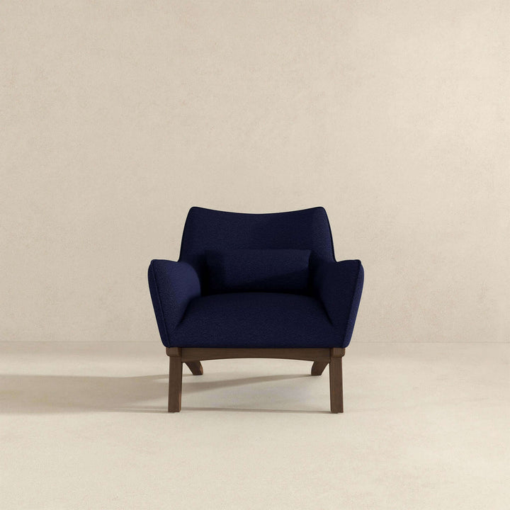 Brayden Mid Century Modern Dark Blue Boucle Armchair Front