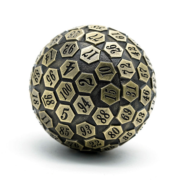 Metal Single 100 Sided Polyhedral Dice (D100) | Brass Color Solid (45mm)