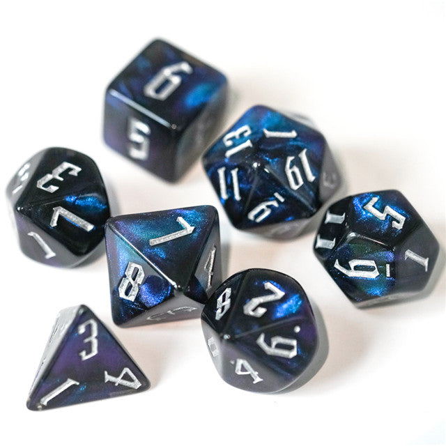Glitter Party Black Glitter Dice (White font) 7-Dice Set
