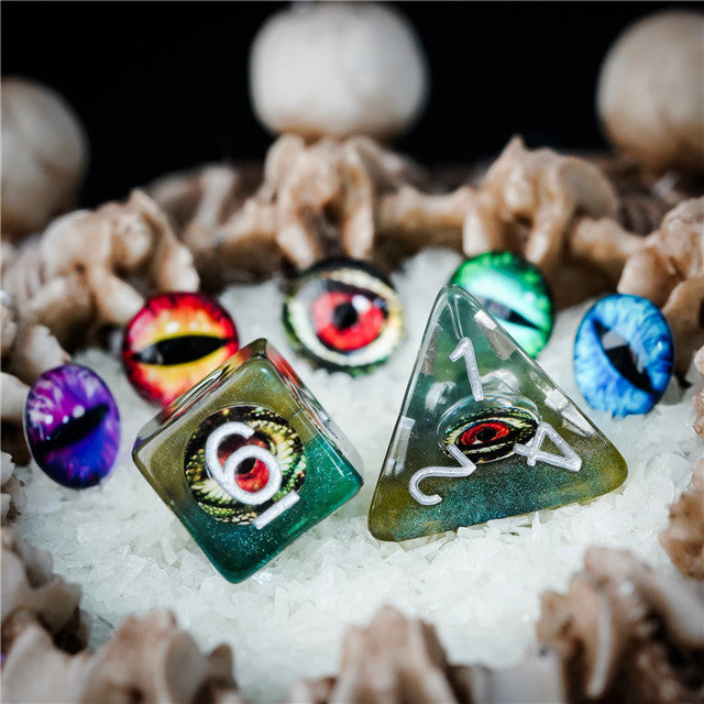 Reptile Green Demon Eye Dragon Eye Dice 7-Dice Set Resin Dungeons and Dragons Dice