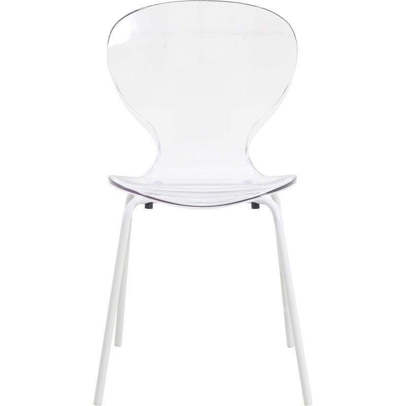 LeisureMod Modern Oyster Transparent Side Chair in White Base Set of 2 Clear Front View.