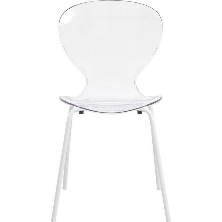 LeisureMod Modern Oyster Transparent Side Chair in White Base Set of 2 Clear Front View.