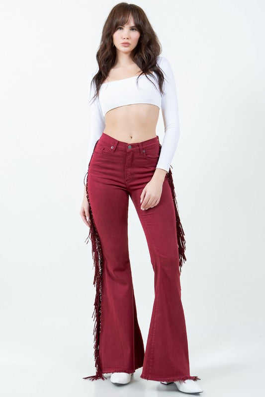 Texas Sun Fringe Bell Bottom Wine Inseam 30