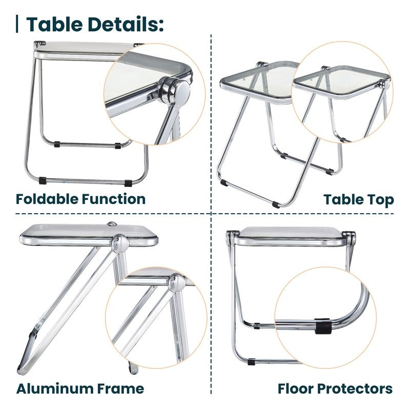 Foldable table with aluminum frame, table top, and floor protectors on a white background.