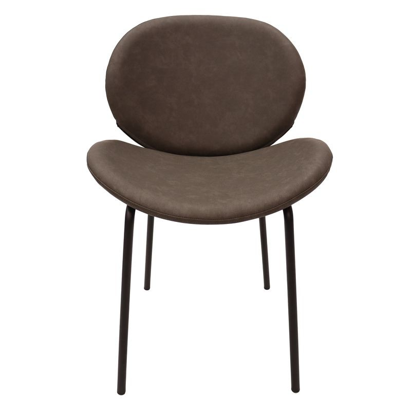 LeisureMod Servos Modern Dining Side Chair with Upholstered Faux Leather Seat and Powder Coated Iron Frame for Kitchen and Dining Room Elephant Grey Front View.