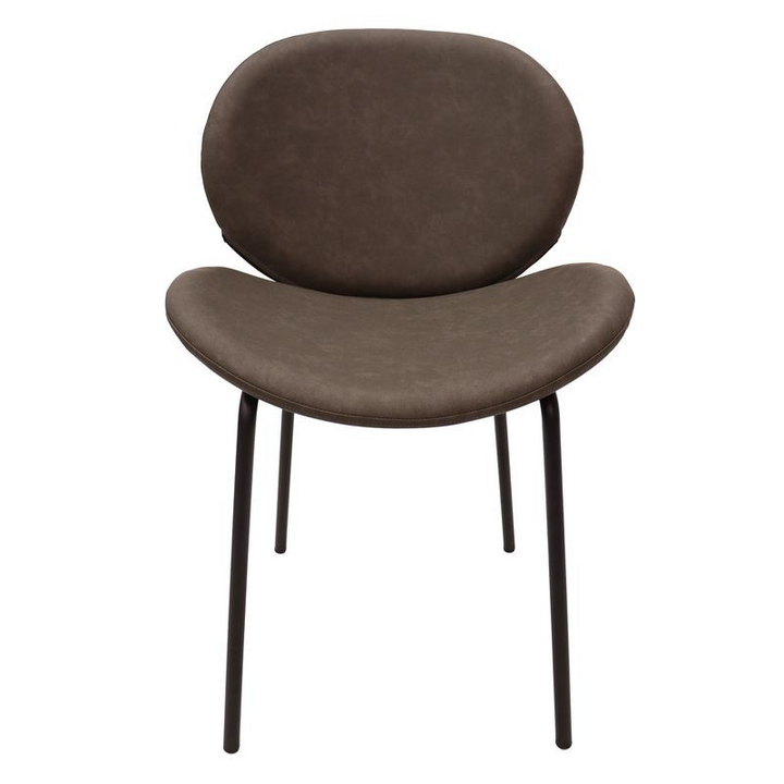LeisureMod Servos Modern Dining Side Chair with Upholstered Faux Leather Seat and Powder Coated Iron Frame for Kitchen and Dining Room Elephant Grey Front View.