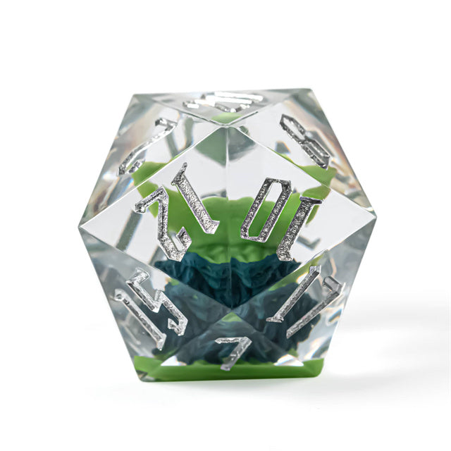 Green Goblin Sharp Resin d20 Dice 33mm DND Goblin Click Clack