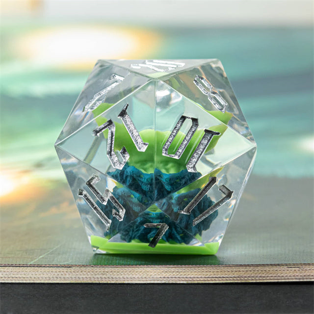 Green Goblin Sharp Resin d20 Dice 33mm DND Goblin Click Clack