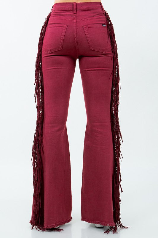 Texas Sun Fringe Bell Bottom Wine Inseam 30