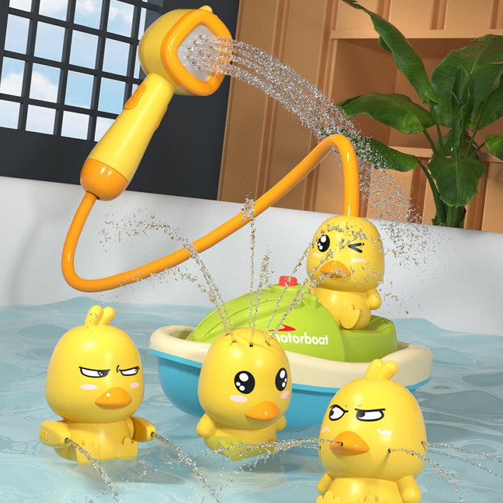 Baby Bath Toys Cute Water Spray Duck with Shower and Boat