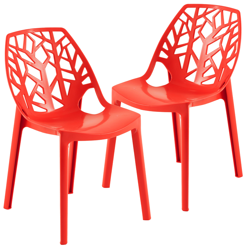 LeisureMod Modern Cornelia Dining Chair, Set of 2 Solid Red