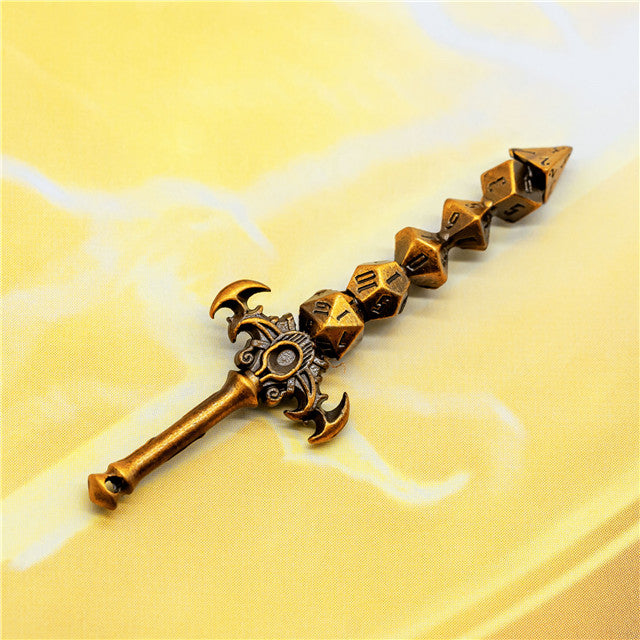 Dice Sword Gold 46mm x 9mm Trinket Novelty