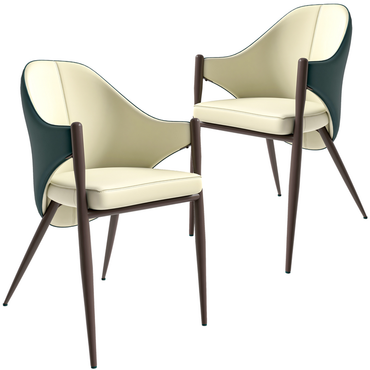 Leisuremod Sante Collection Modern Dining Chair Set of 2 in Cream/Green